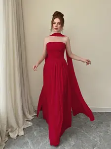 Elegant Solid Color Sleeveless Long Dress with Ruched Design, Casual for Women, Includes Scarf Accessory, Perfect for Daily Wear