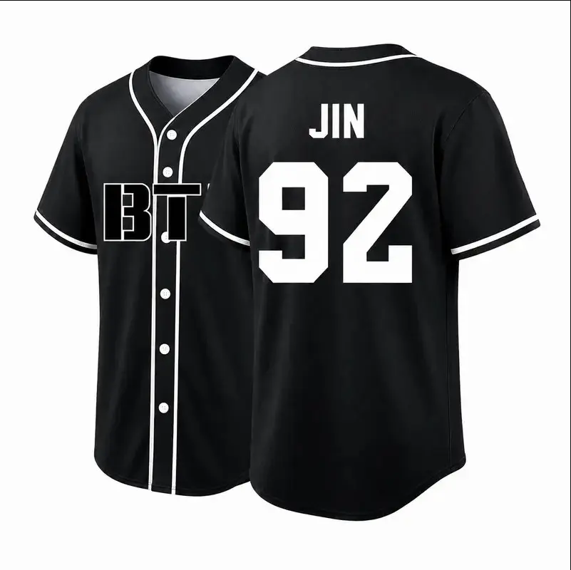 K-Pop Inspired Black Baseball Jersey, Unisex Short Sleeve Button-Up Concert Shirt, Korean Pop Concert Shirt, Fan Outfit, Music Lover Gift