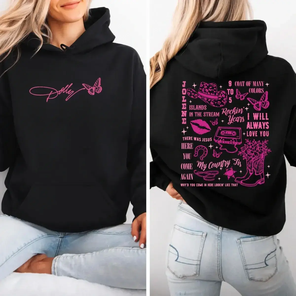 Dolly Parton 2 Sided Hoodie, Country Music Sweatshirt, 70s Music Tshirt, Gift For Fan, Rockin' Years Tee, Unisex Sweater Pullover Tee