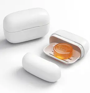 Leakproof Bar Soap Travel Case with Draining Layer, Compact Travel Soap Container with Lid, Bar Soap Holder Dish Essentials for Shower, Camping, Gym, Bathroom