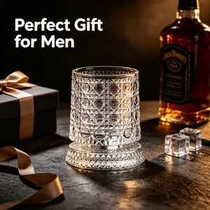 Luxury 360° Spinning Crystal Whiskey Glass with Rotatable Base, Premium Tumbler for Scotch, Bourbon & Cocktails, Perfect Gift for Whiskey Lovers, Father’s Day Birthday Holiday Gift