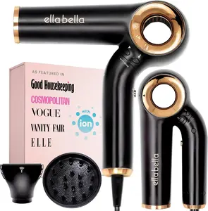 ELLA BELLA® Professional Ionic Hair Dryer (Foldable) • Negative Ion Blow Dryer • Perfect for Travel • Intelligent Heat Control & Rapid Drying Speeds • Lightweight Design • Low Noise Technology