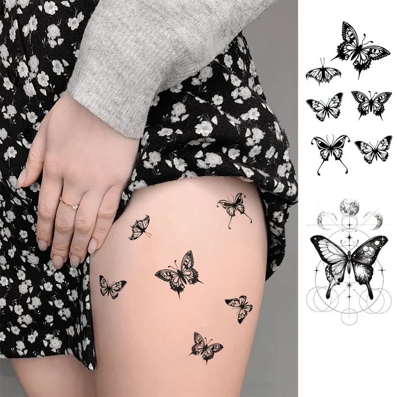 Butterfly, Moon, And Planet Waterproof Temporary Tattoo Stickers,Body Art Fake Tattoos For Men And Women, Suitable For Arms, Legs, Shoulders, And Waist,Perfect For Festivals, Parties, Gifts, Holidays, And Valentine'S Day.