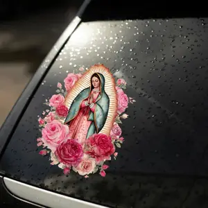 Virgin Mary with Pink Flowers Car Decal - Elegant Floral Design for Windows Mirrors Laptops Tumblers - Faith Love Devotion Gift Idea