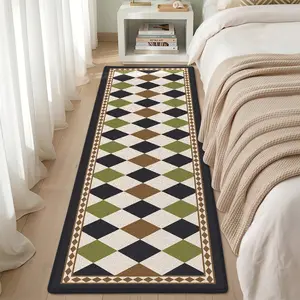 1 piece of retro diamond grid long carpet, retro style contrasting checkerboard grid floor mat, corridor carpet, soft, foldable, easy to maintain and machine washable, suitable for kitchen, bedroom, foyer, restaurant home decoration floor mat