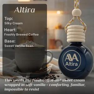 Aromaginarium Altira Car Air Freshener with Coffee, Cream & Vanilla – Hanging Car Diffuser, Premium Oil, Handmade, Made in USA