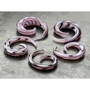 PAIR of Stunning Purple & White Swirl Glass Spiral Tapers - Gauges 6g (4mm) thru 00" (10mm)