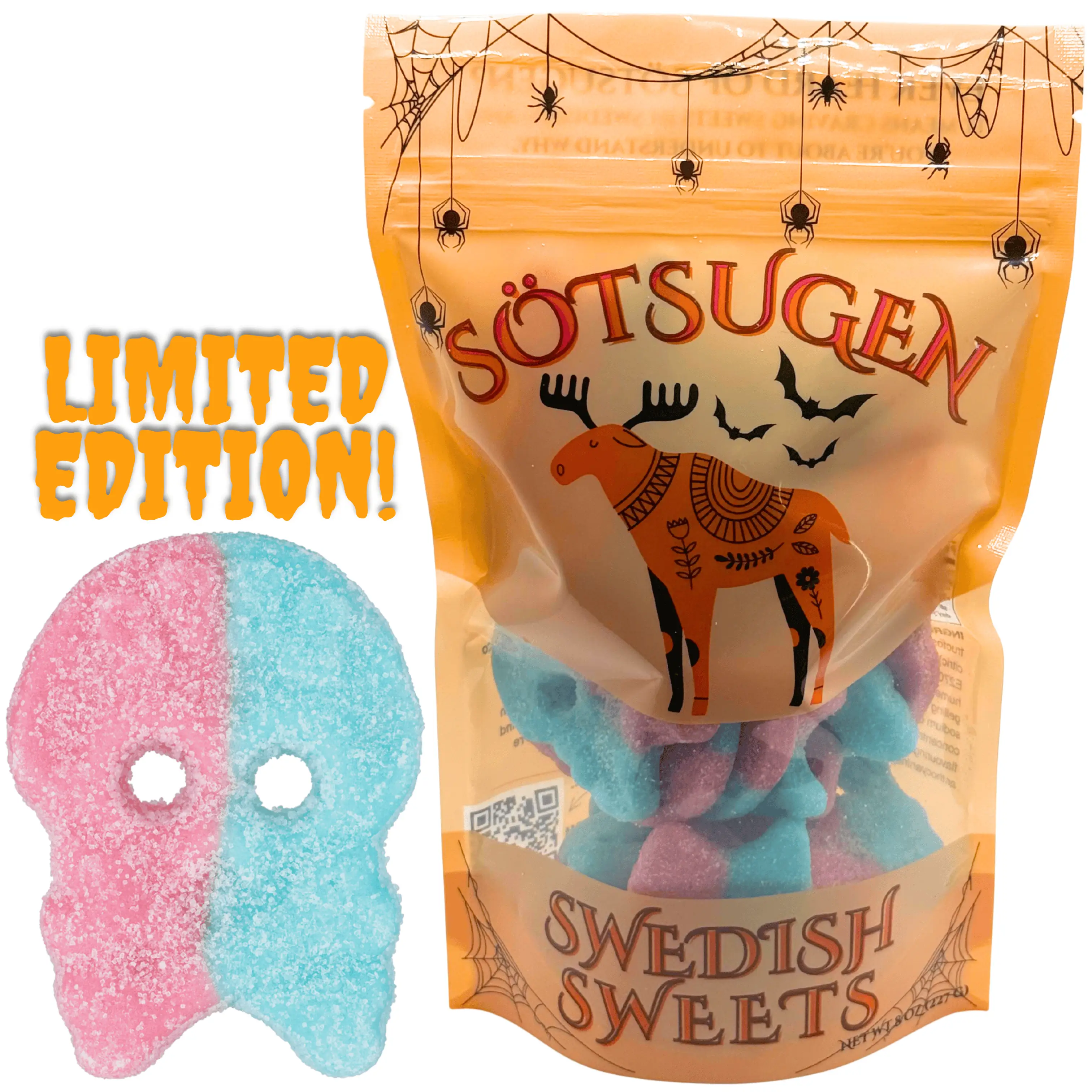 Halloween Edition -Bubs Bubblegum Dizzy Skulls Swedish Candy 1/2 lb