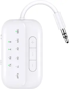 Bluetooth Transmitter Receiver, in V. Wireless Adapter for Airplane, TV, PC, Gym, Switch.Supports up to  AirPods/Headphones.Audio Receiver for Car/Home Stereo,with AptX Low Latency & HD