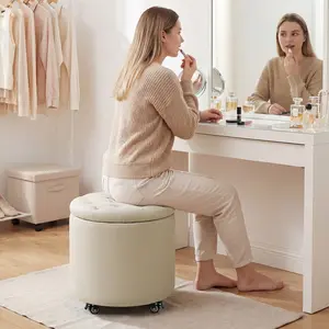 Storage ottoman with wheels, 300-pound weight capacity, hidden storage, available in linen, teddy fleece, or full PU leather, ideal for bedrooms, living rooms, and small spaces