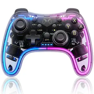 Switch Clear Controller for Nintendo Switch 2/Switch 1/OLED/Lite, Replacement for Nintendo Switch Pro Controller Support PC & Android/iOS with Cool LED, Wireless Switch Controller with Turbo,Vibration