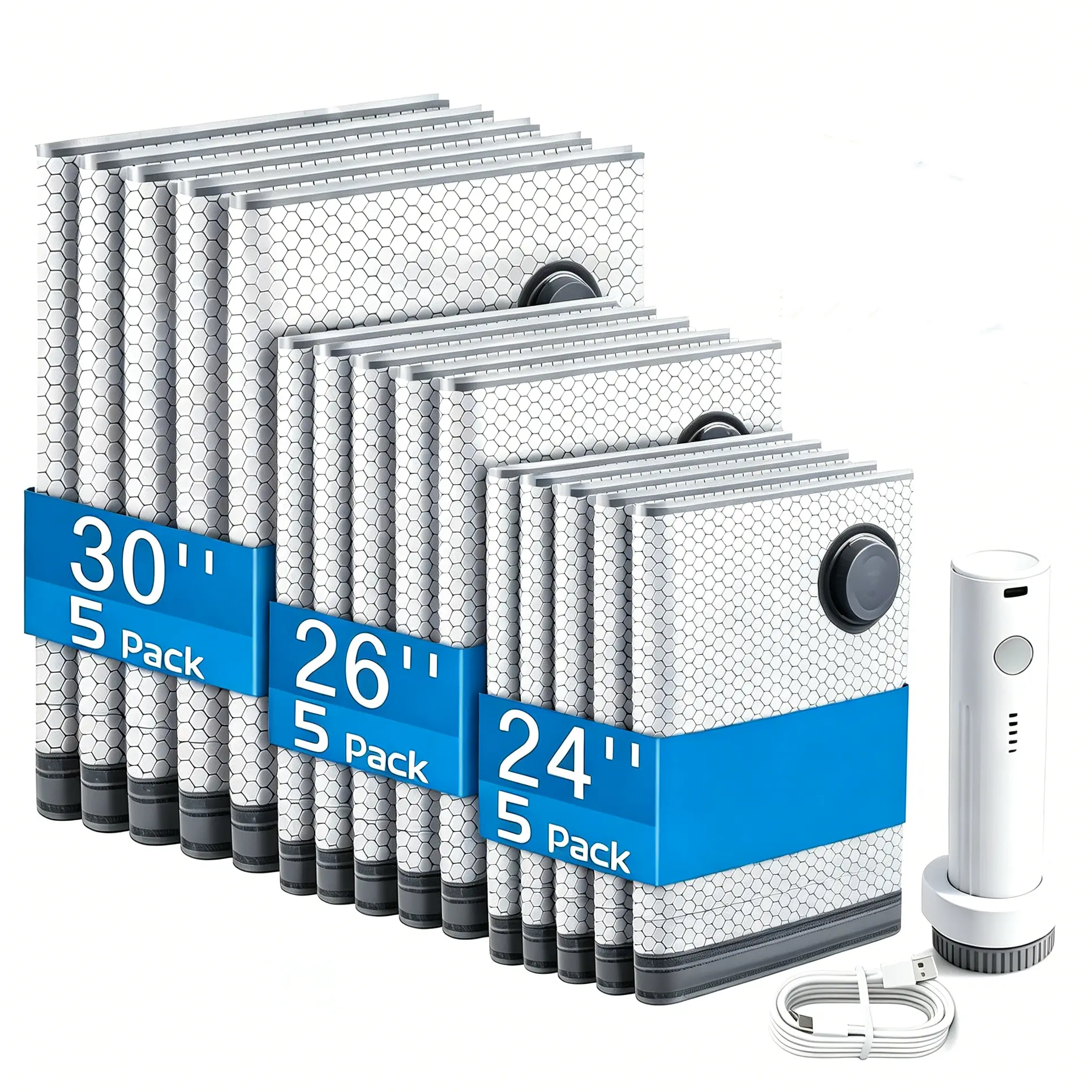 【Summer Sale Deals】 Cordless Travel Vacuum Bag Set with Rechargeable Air Pump, 9/12/15/24- Pack Space Saving Storage Bags, Airtight Resealing Sealed Organizers for Luggage, Sturdy Lightweight Clothes Storage Solution, Vacuum Bags For Travel