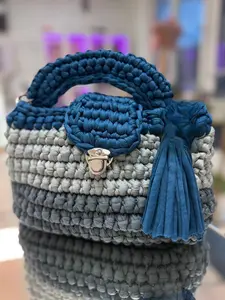 Of One  Ocean Breeze Bee Charm Bag - Navy & Grey Two-Tone Crochet Handbag | Bolsa Abeja Marin bags a hang handmade