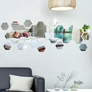12/36pcs Acrylic Mirror Wall Stickers, Hexagonal Removable 3D Geometric Art Decor, Suitable for Bedroom Living Room Office Kitchen Home Decoration