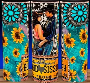 Urban Cowboy 80s Western Movie Bud and Siddy Cup Mug Tumbler 20oz with Slide Closure Lid & Reusable Straw Handmade Drinkware