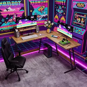 HOMALL L-Shaped Gaming Desk | 51.2" Corner Desk | Removable Monitor Riser | Classic Brown