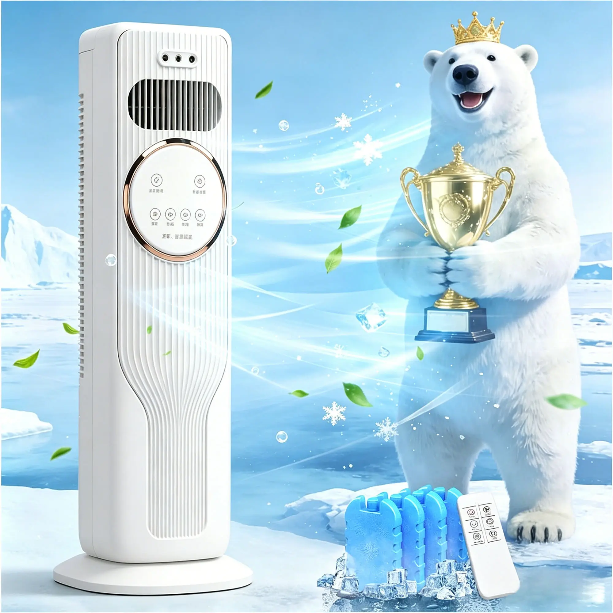 Portable Evaporative Air Cooler Tower Fan - Any Season Household Dual Heating & Cooling Essential, 120° Auto-Swing, 3 Speed, Low Noise, Remote Control, Compact Digital Control Home Cooling Solutions for Bedroom