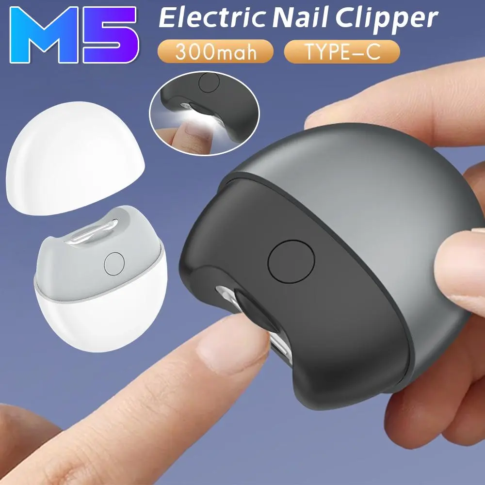 Electric Nail Trimmer Rechargeable Pain-Free Technology Automatic Fingernail & Toenail Clipper with LED Light Grinding Head Port