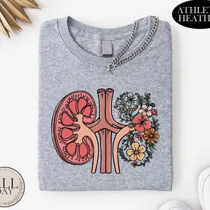 Floral Kidney Shirt, Comfort Colors Nephrology Nurse Tee, Medical Anatomy T-Shirt, Premium Heavyweight Cotton Unisex Top, RN LPN CNA Dialysis Nurse Gift, Clinical Apparel JKC