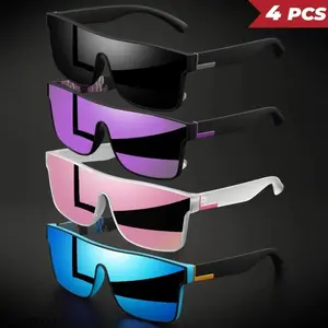 4 Pack Classic Colorful Square Sports Sunglasses for Men Women, UV400 Protection Polarized Anti-Glare One-Piece Lens Comfort Fit Eyewear for Cycling, Hiking, Daily Wear & All Outdoor Activities