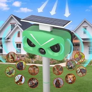 Outdoor Solar Ultrasonic Repeller, Motion-Activated LED Flash, 4-Level Adjustment, Rodent, Wild Boar, Squirrel, Bat, Bird Deterrent