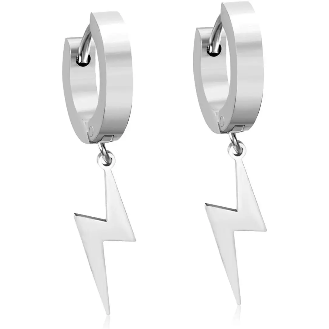 Punk Thunder Lightning Bolt Earrings for Men Women