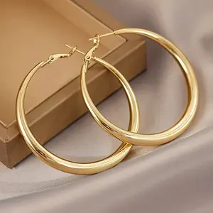 Elegant 18K Gold-Plated Hoop Earrings - Sleek & Shiny, Durable Copper, Ideal for Everyday & Special Occasions, Simple Yet Chic Women's Fashion Accessory, Novelty Earrings