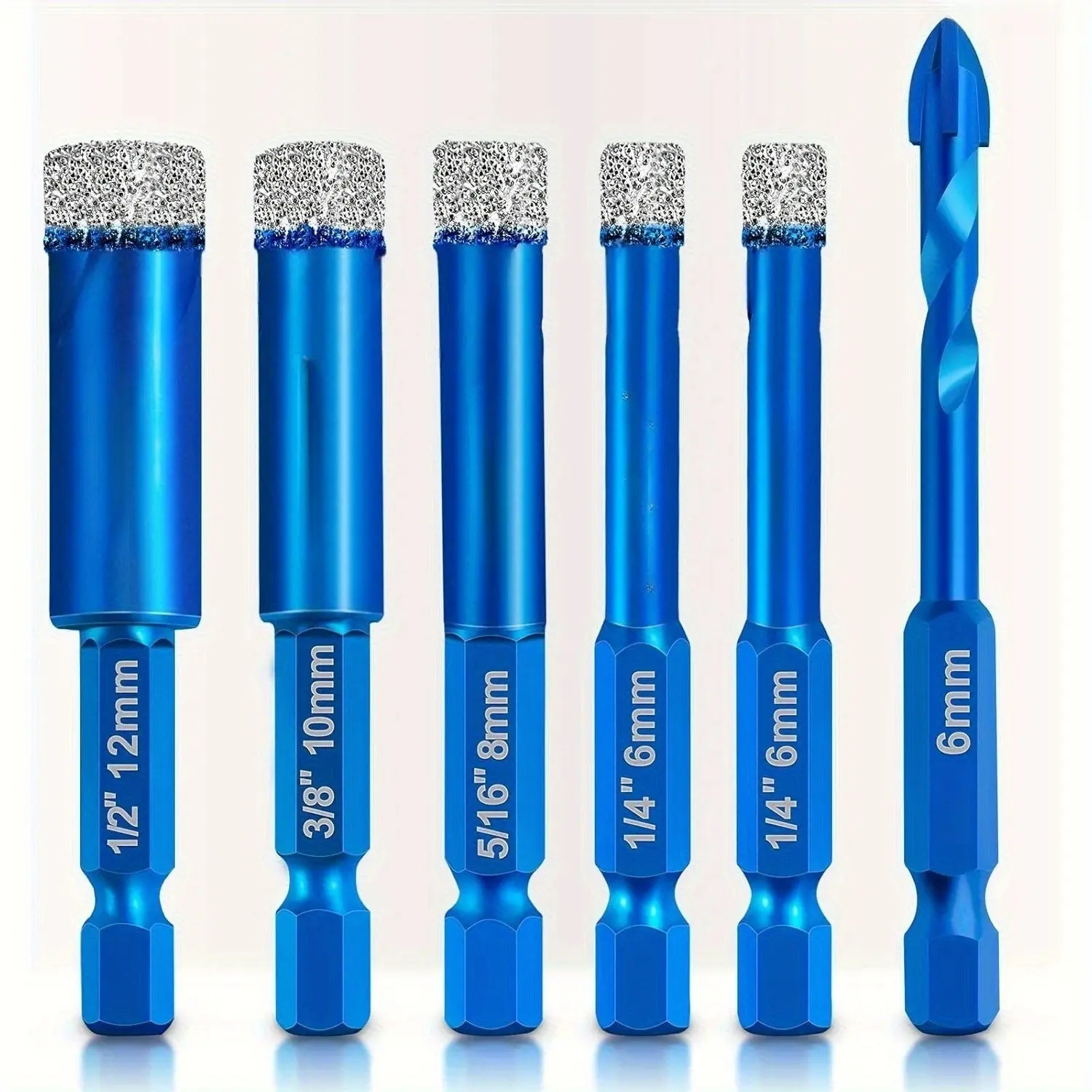 6-Piece Drill Bit Set for Hard Tile Ceramic Marble Granite Glass Drilling Tools Kit, Includes Sizes 6mm-12mm, Drill Bits Set