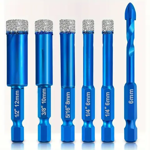 6-Piece Drill Bit Set for Hard Tile Ceramic Marble Granite Glass Drilling Tools Kit, Includes Sizes 6mm-12mm, Drill Bits Set
