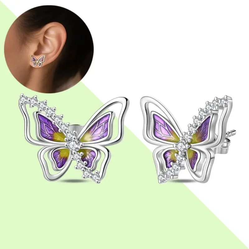 Tiny Butterfly Stud Earrings in 925 Sterling Silver, Hypoallergenic Jewelry for Women, Anniversary, Christmas, Mother's Day Gift, Christmas Gift, Valentine's Day Gift
