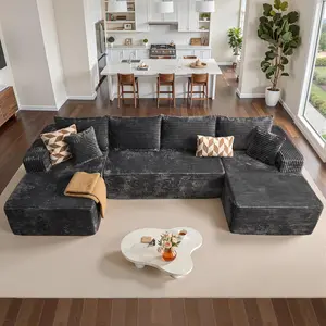 133" Boneless Cloud Couch, Moudular Sectional Sofa with Deep Seat, No Assembly Required, Modern Minimalist Sofas with Chaise, Comfy U Shaped Couches for Living Room, Grey holiday double