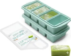 New Silicone Freezer Tray With Lid - Soup Freezer Container molds - Large Ice Cube Tray- makes 8 perfect 1 cup portions cubes, 2-Pack Freezer Storage Food Soups & Meal Prep - Oven & Dishwasher -Safe