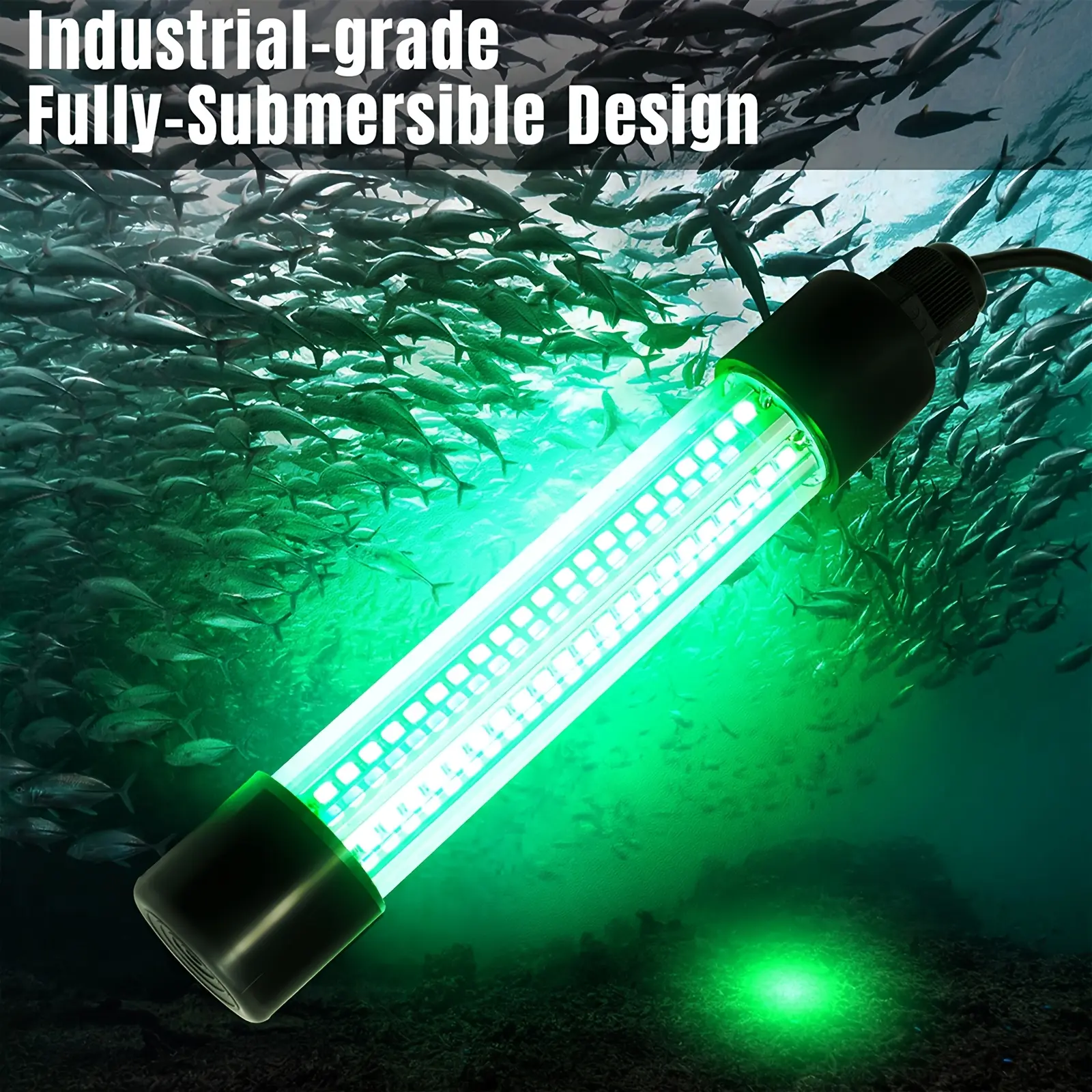 Green Underwater Fishing Light, 13W 12V-24V Submersible Bait Light with 16.4FT Cord, IP68 Waterproof Fish Attractor for Snook, Crappie, Dock & Night Fishing, No Battery, sport fishing accessory