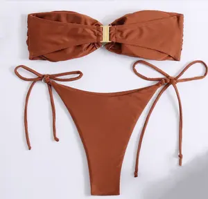 Golden Brown Tube Top Bikini – Supermodel-Inspired Beachwear for Women
