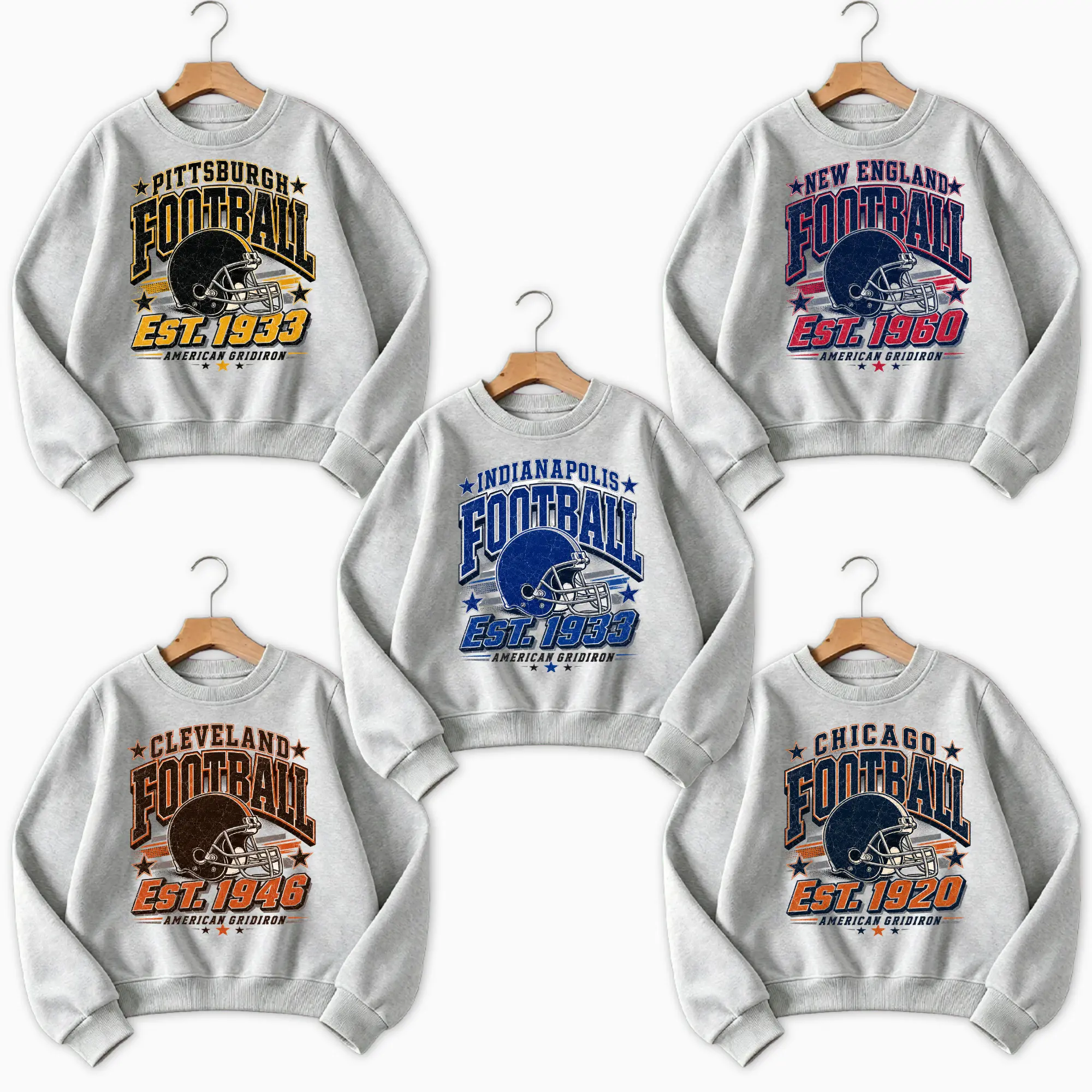 Retro 90s American Gridiron Football Crewneck Vintage City Tailgate Pullover