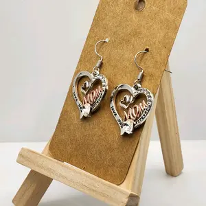 Mom I Love You Forever Heart Shaped Dangle Earrings - Durable Metal Hook Earrings for Mothers Day Gift