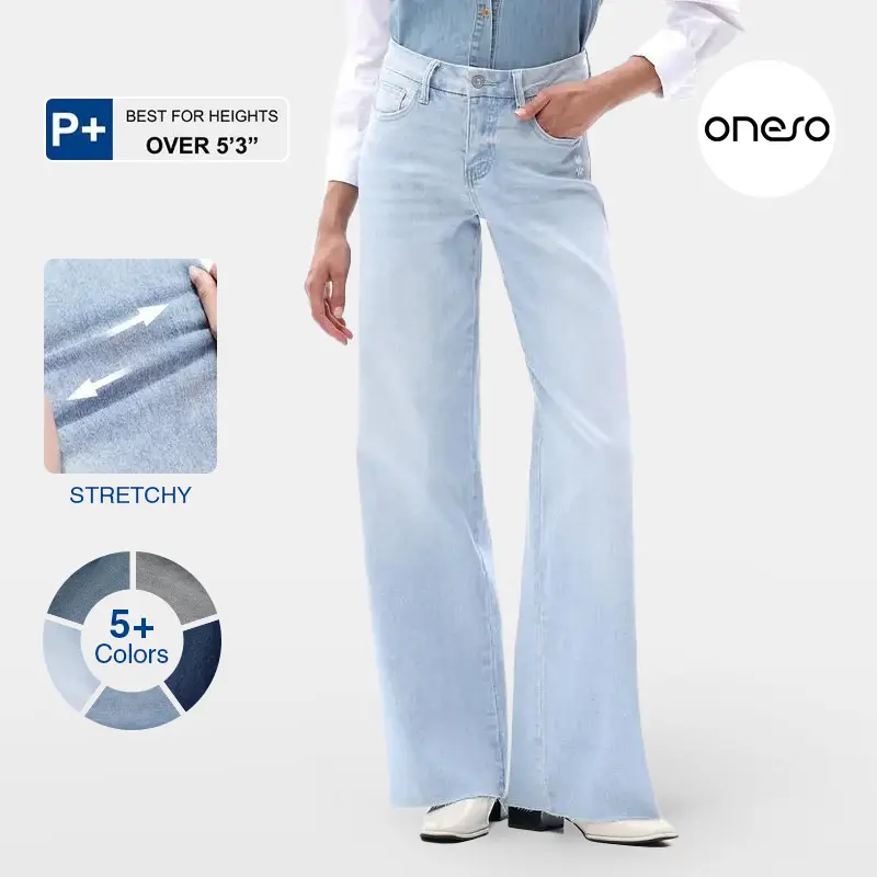 Kendall ONESO Mid-Waisted High Stretchy BBL Wide Leg Baggy Jeans Tummy Control Holiday All Season Party Distressed Denim Pants Woman Bottom Comfortable Denim Jeans 8019 Plus Size Regular Size Spring Fashion Outfits