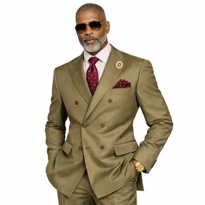 Regular Fit Double Breasted Sharkskin 2 Piece Suit with Adjustable Waistband Pants – Dusty Green – DRK-5