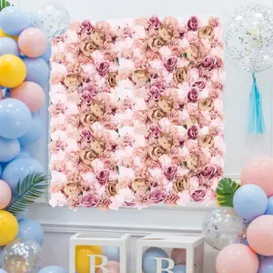 Silk Fabric Flower Wall Panels Set of 6 Autumn Pink Backdrop Decor for Weddings Parties Home Hotel and Commercial Events Wall Decoration