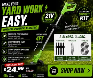 Cordless Electric Lawn Trimmer 21V (Blue) | Battery Powered Grass Cutter | Lightweight Garden Weed Eater (3.0Ah Li-ion)