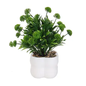 Artificial Potted Plant with White Ceramic Pot – Faux Greenery Tabletop Decor Minimalist Flowers
