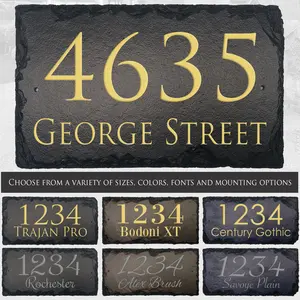Customizable Slate Home Address House Number Sign - Gold or Silver Embossed on Black, brown or blue slate - Handmade and Personalized