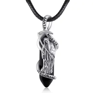 S925 sterling silver death pendant healing crystal spike necklace amulet jewelry unisex