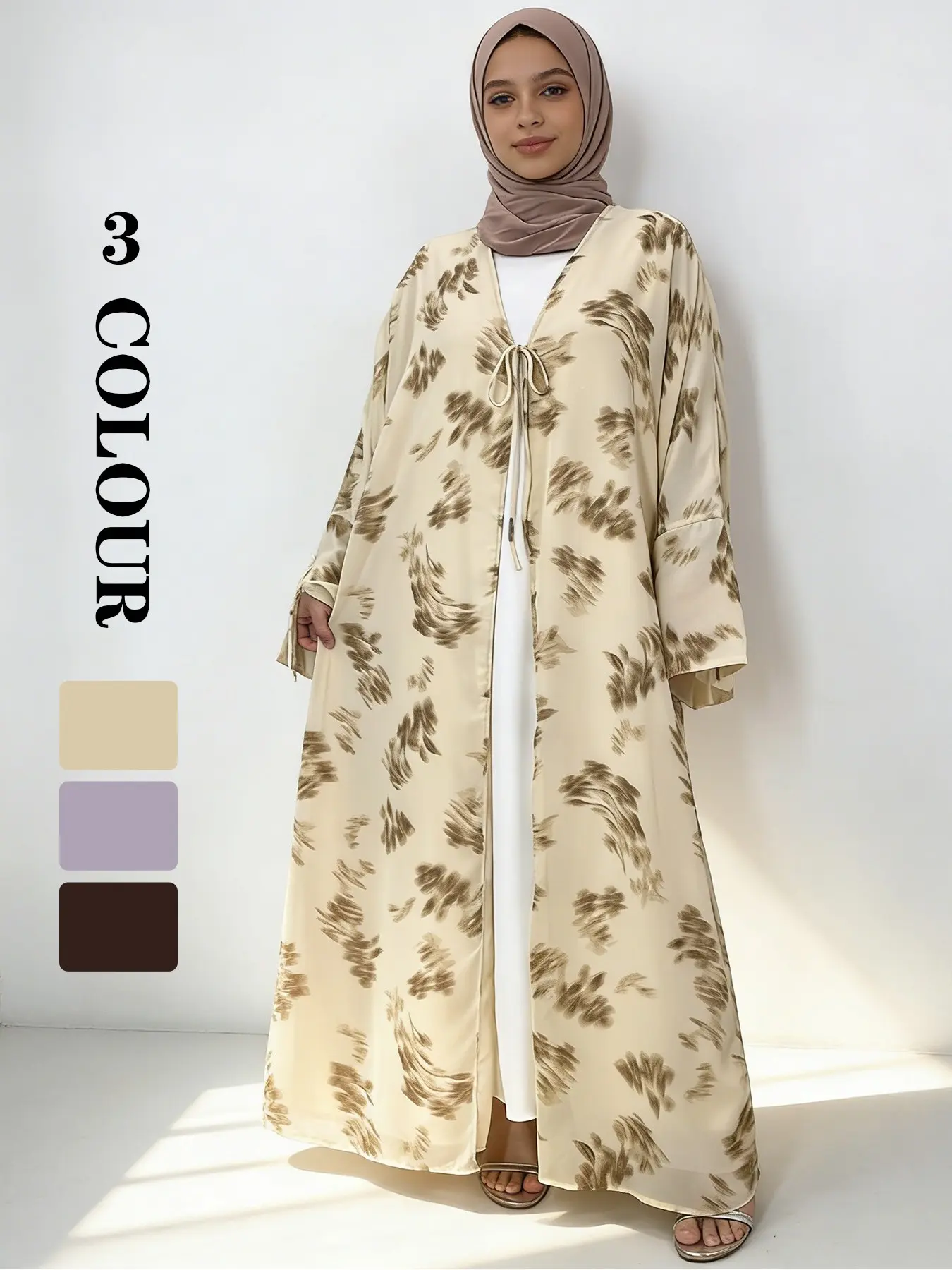 Elegant Abaya Caftan Slip Sleeve Jacket, Abstract Pattern, Loose-Fitting, Long Sleeve, Casual Spring Summer Outerwear, Modesty Muslim Clothing, Elegant Islamic Clothing, Breathable Polyester Fabric