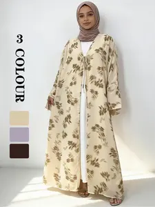 Elegant Abaya Caftan Slip Sleeve Jacket, Abstract Pattern, Loose-Fitting, Long Sleeve, Casual Spring Summer Outerwear, Breathable Polyester Fabric