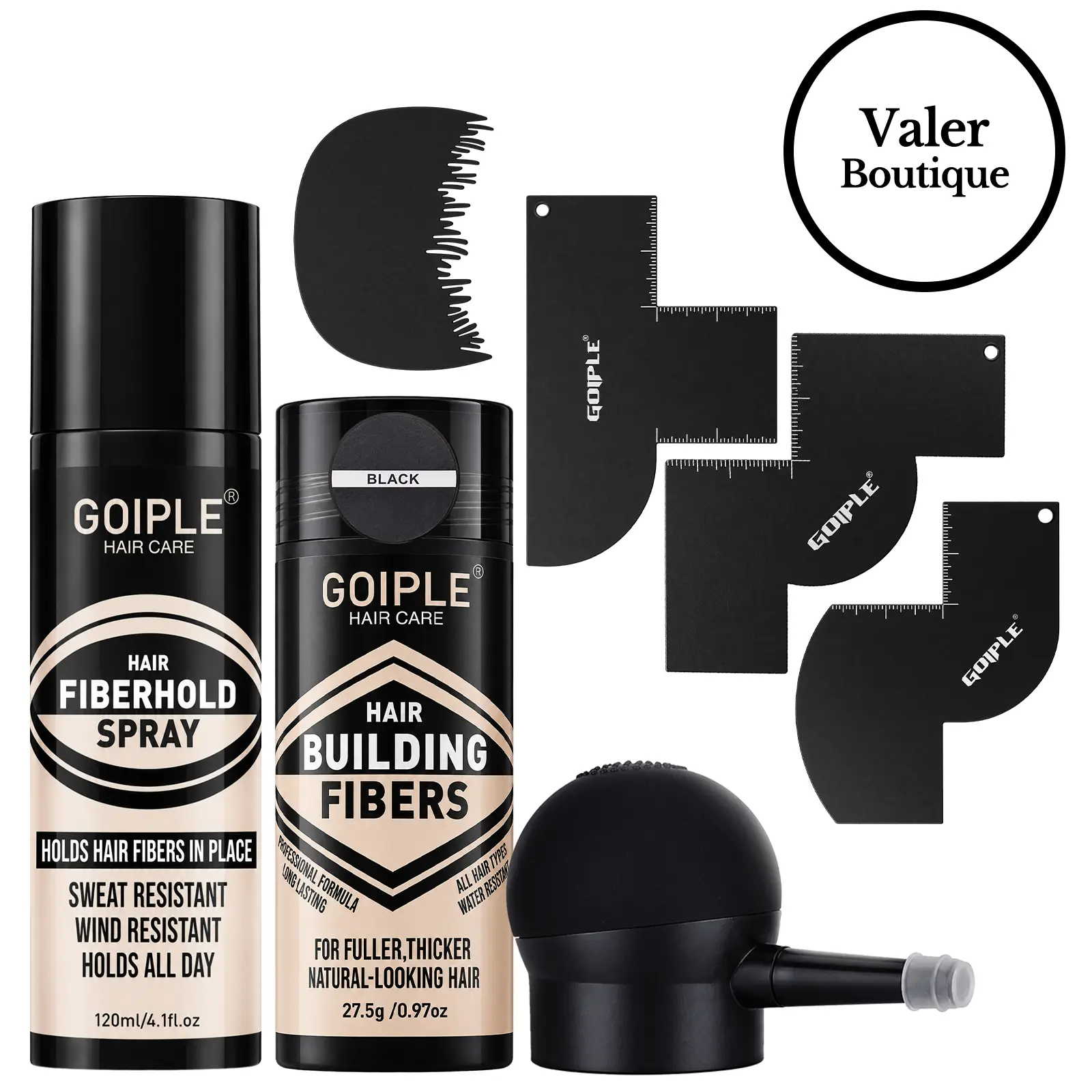 Goiple Hair Fiber Styling Set with Pump Applicator Volumizing Spray and Hairline Template for Reusable Beard Enhancement Barber Tools