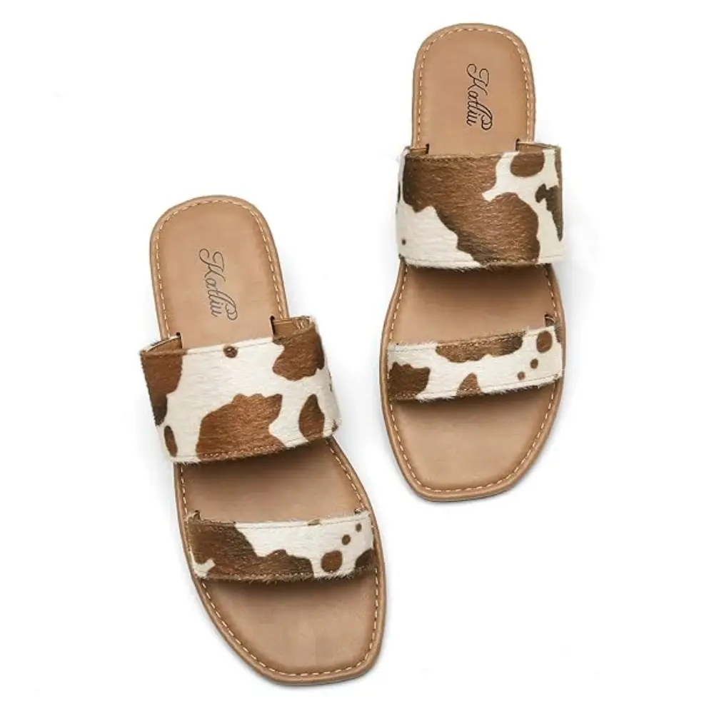 katliu Classic Bands - Women's Flat Sandals Summer Girl Two Strap Slide Sandals Open Toe