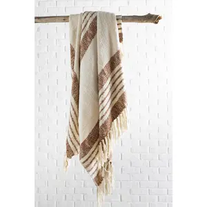 Cream and Brown Hand Woven Throw Blanket