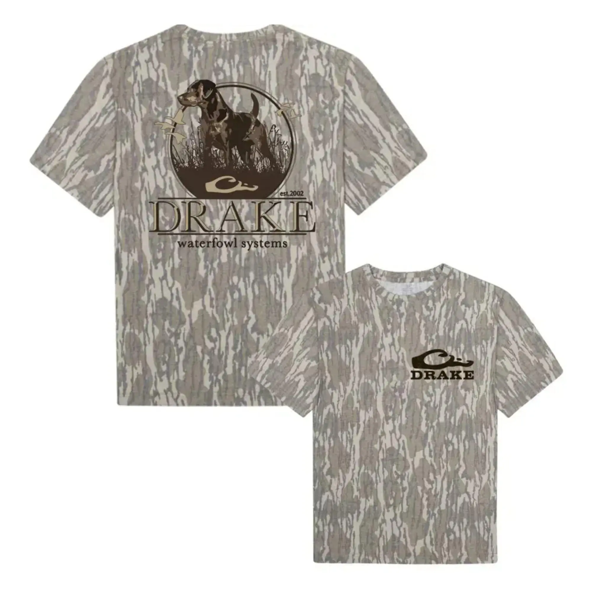 Drake Standing Black Lab Camo T-Shirt – Mossy Oak Original Bottomland Hunting Shirt Gift for Men, 3D Hunting Camo T-Shirt, Deer Hunting Shirt, Gift For Men