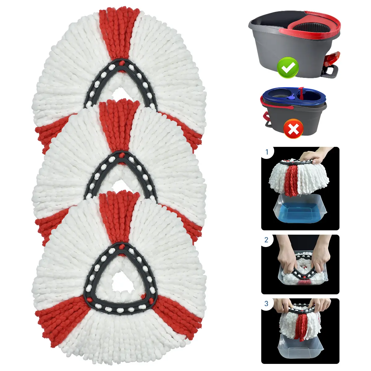 3/4Pcs Thicken Spin Mop Heads Replacement For Ocedar EasyWring 1Tank System Durable Soft Strong Absorbent Mop Refills Cleaning Accessories